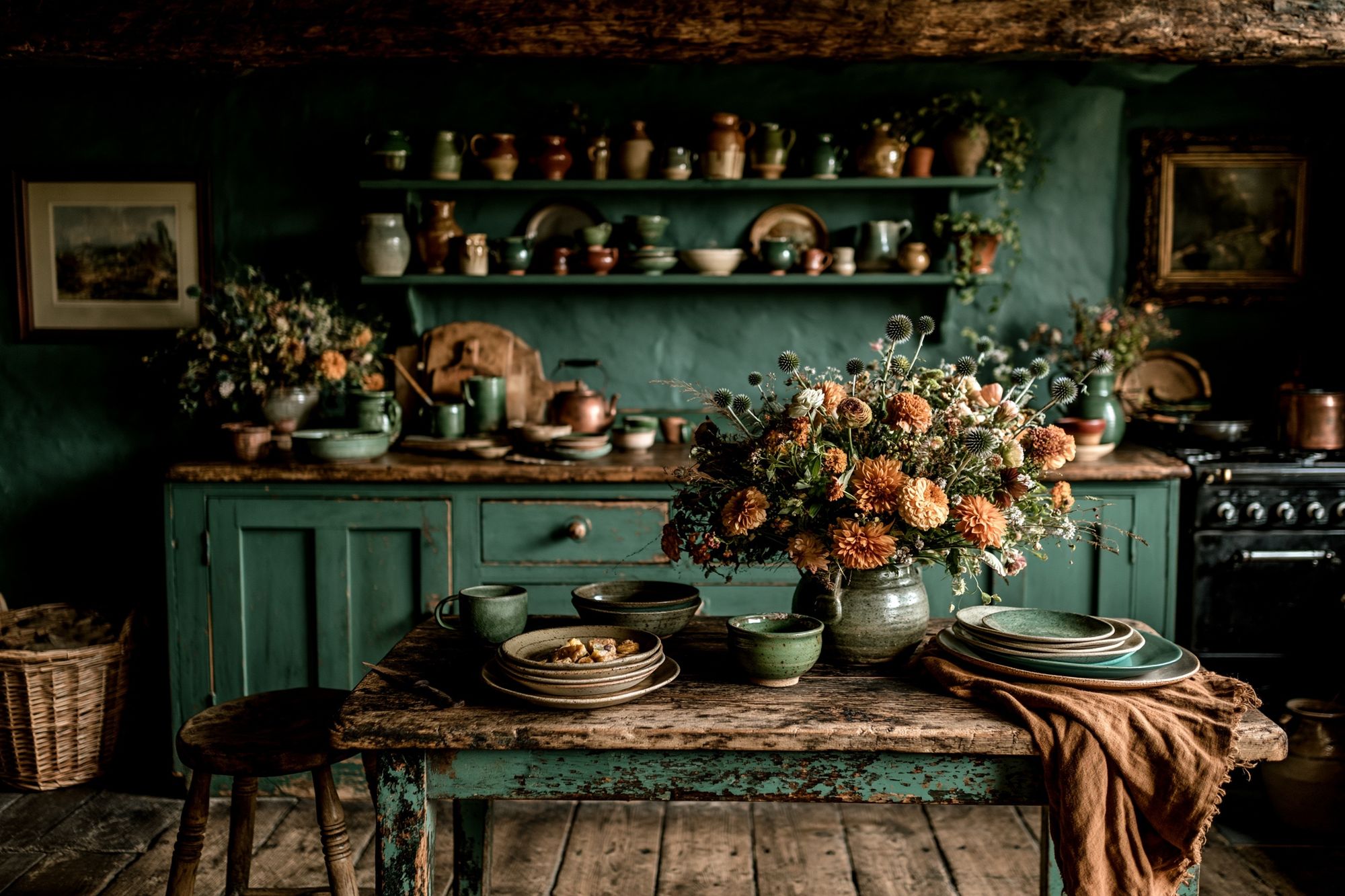 Rustic Green Kitchen Still Life Poster. poster detail