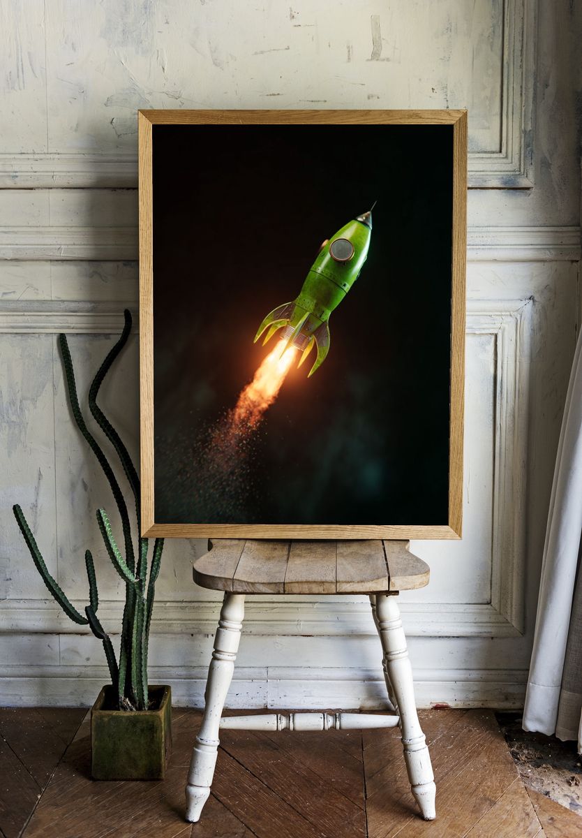 Green Rocket Launch — Digital Art Print room preview