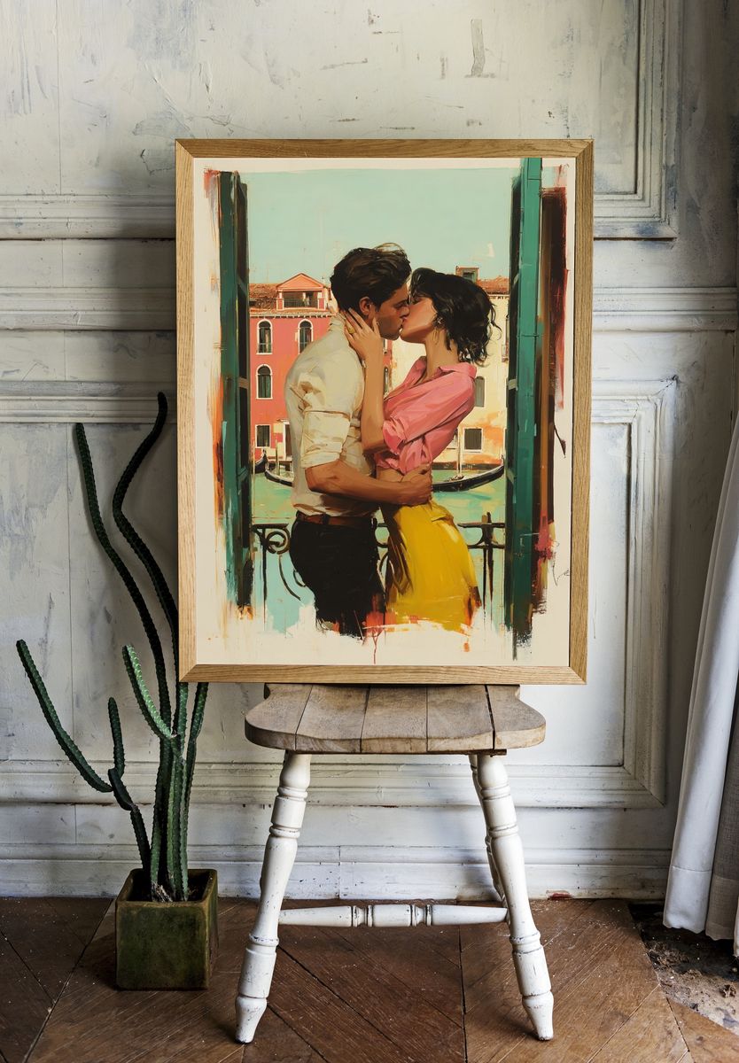 Romantic Kiss in Venice — Fine Art Print. — room view 1