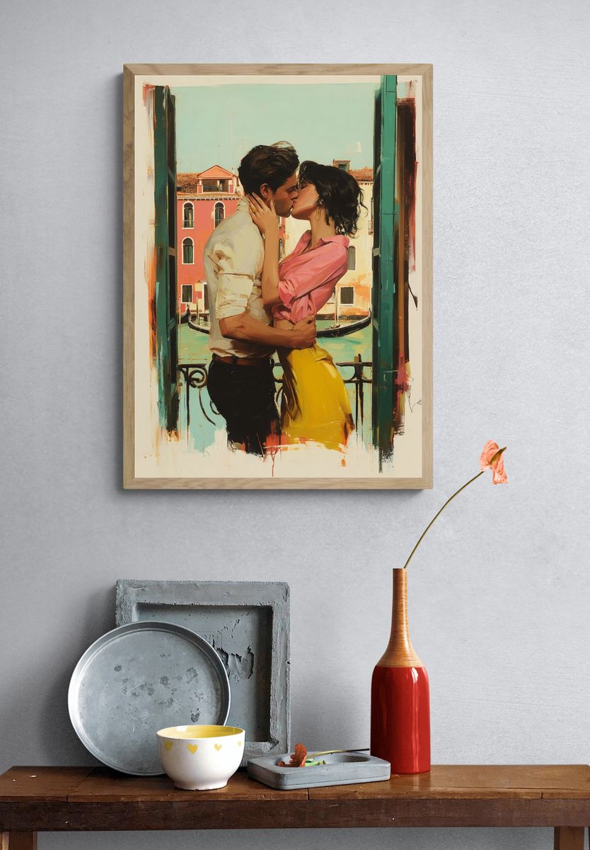 Romantic Kiss in Venice — Fine Art Print. — room view 3