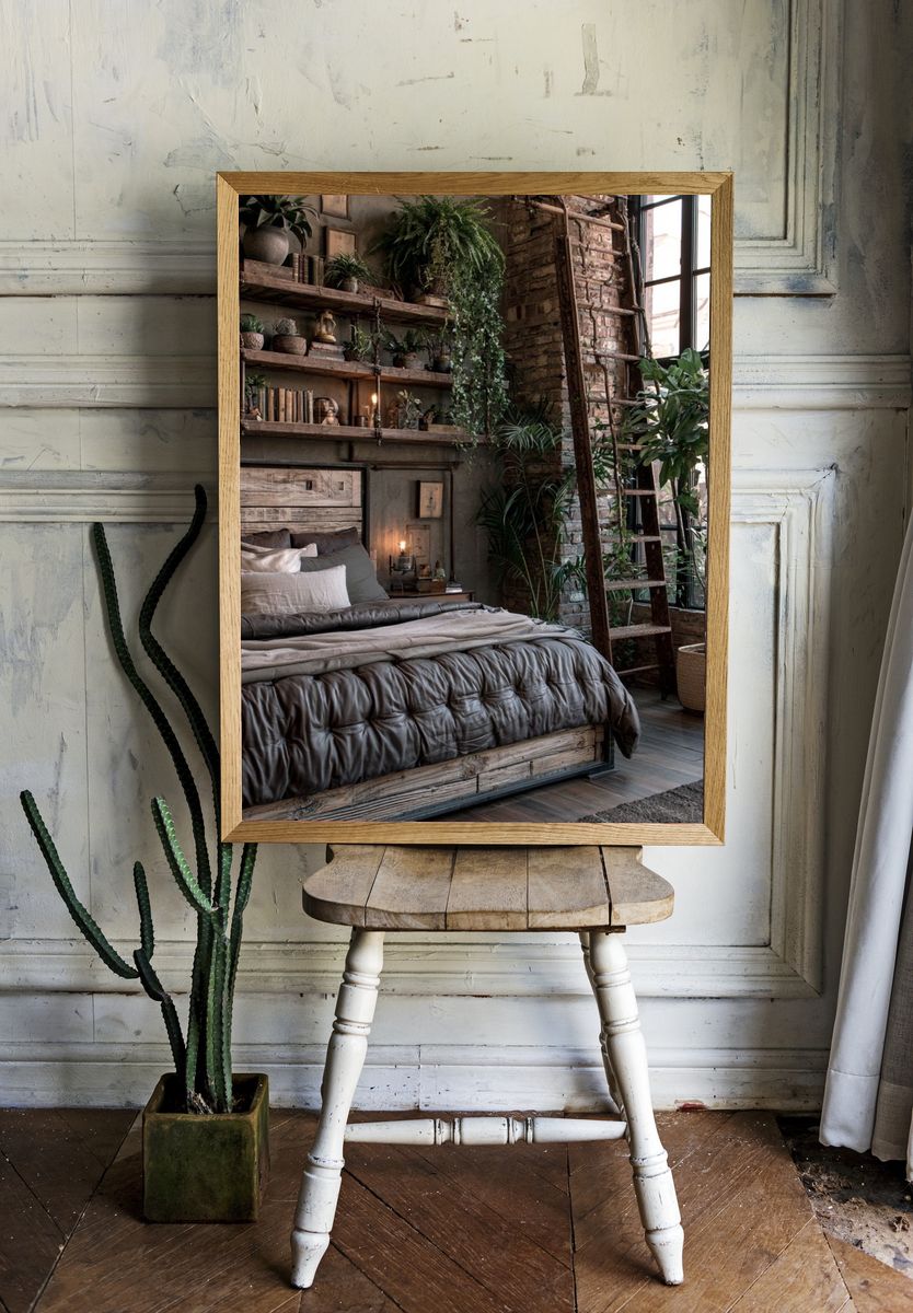 Rustic Loft Bedroom Interior Print. — room view 1