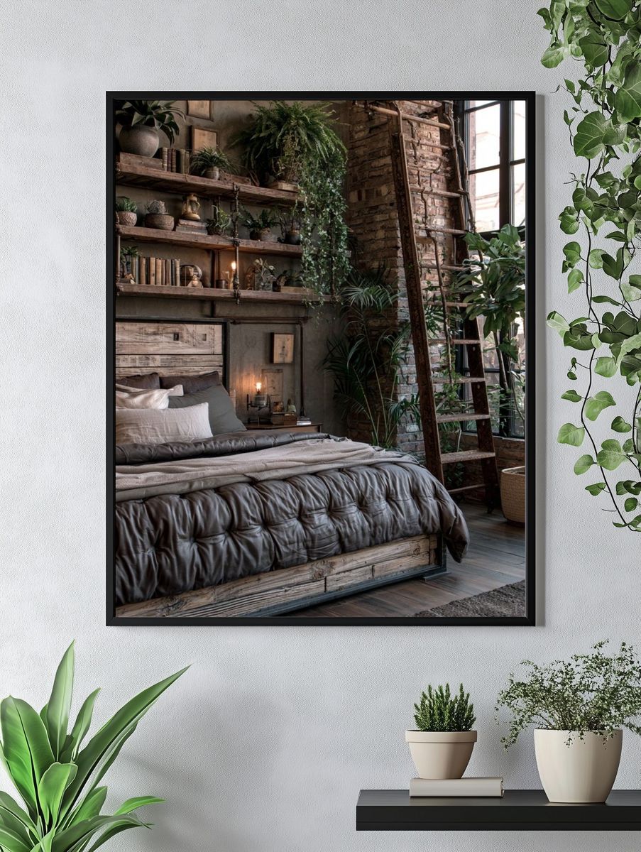 Rustic Loft Bedroom Interior Print. — room view 4