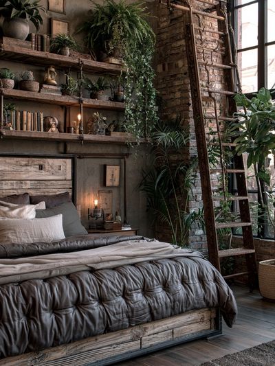 Rustic Loft Bedroom Interior Print. poster