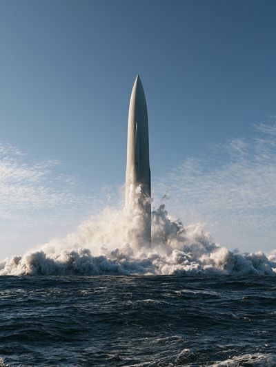 Rocket Launch at Sea Photography Poster. poster