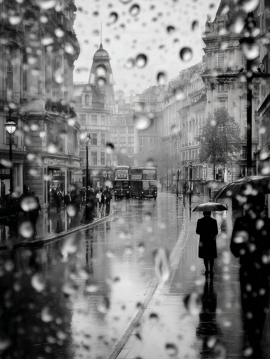 Rainy London Street — Black-White Print. poster — photography art