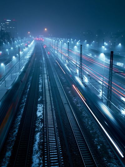 Foggy Railway Nightscape Photography Poster. poster print