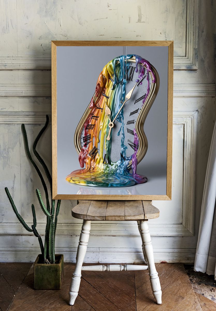 Rainbow Melting Clock Abstract Poster. — room view 1