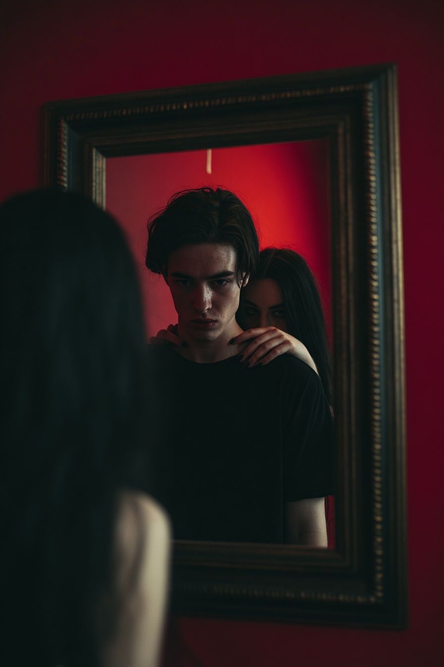 Red Mirror Portrait Photography Poster. poster — photography art