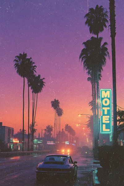 Retro Motel at Sunset — Vintage Print. poster print