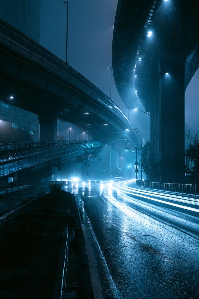 Rainy Overpass Night Photography Poster. poster — photography art