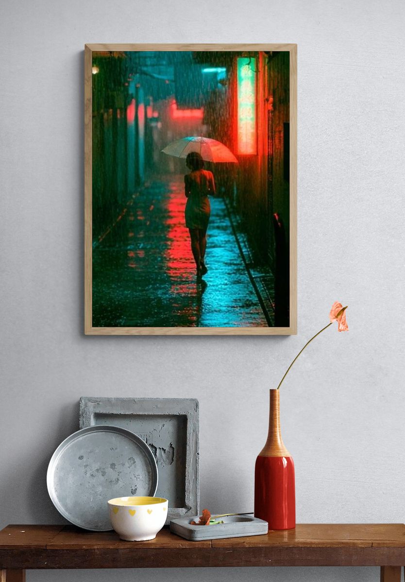 Rainy Neon Alley Poster. — room view 3