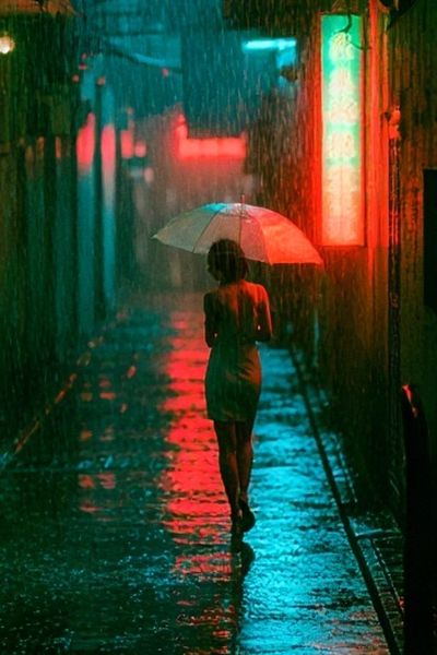 Rainy Neon Alley Poster. poster