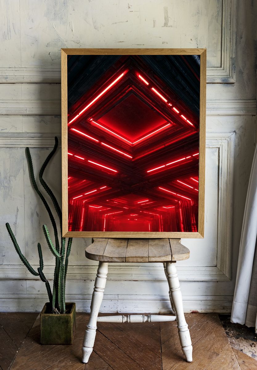 Red Neon Tunnel Abstract Print. — room view 1