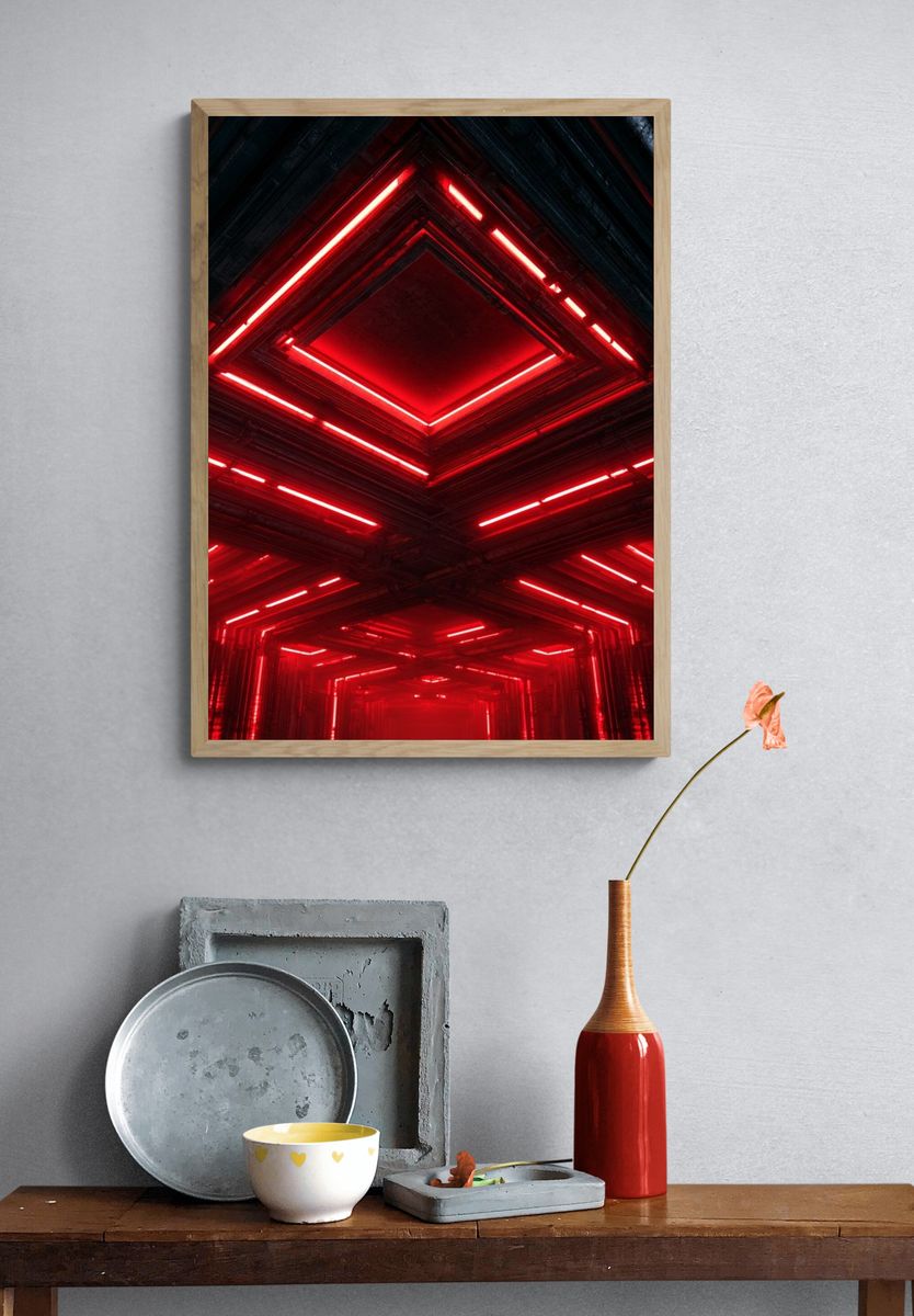 Red Neon Tunnel Abstract Print. — room view 3