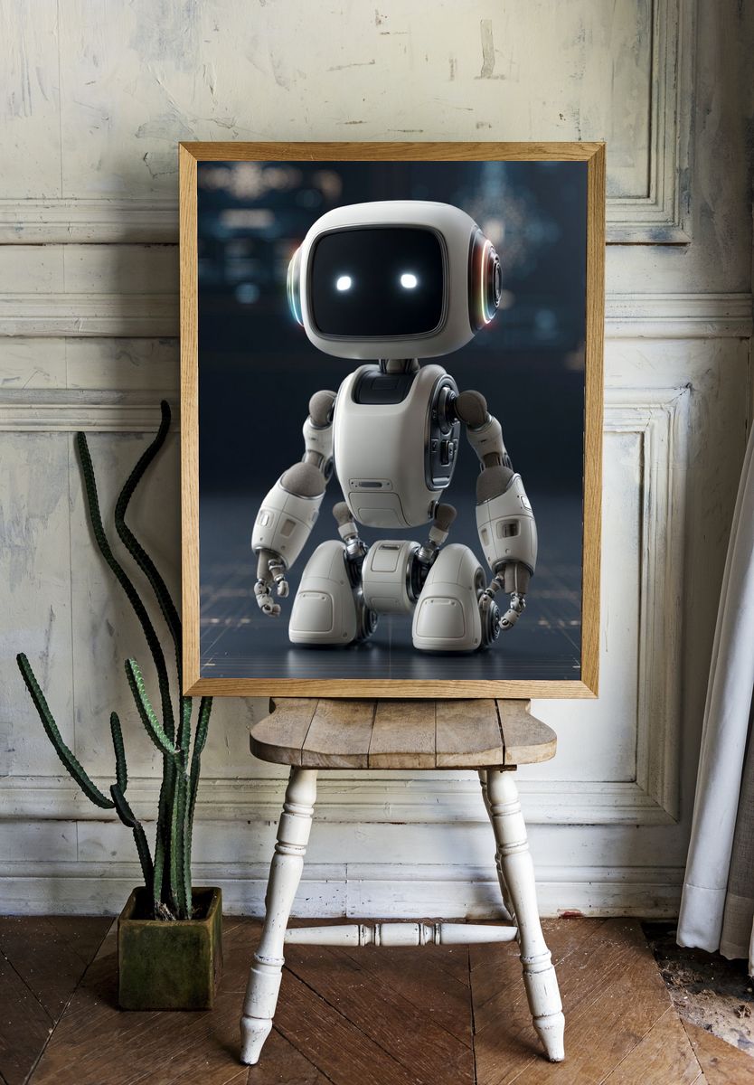 Cute Futuristic Robot Illustration Poster. — room view 1