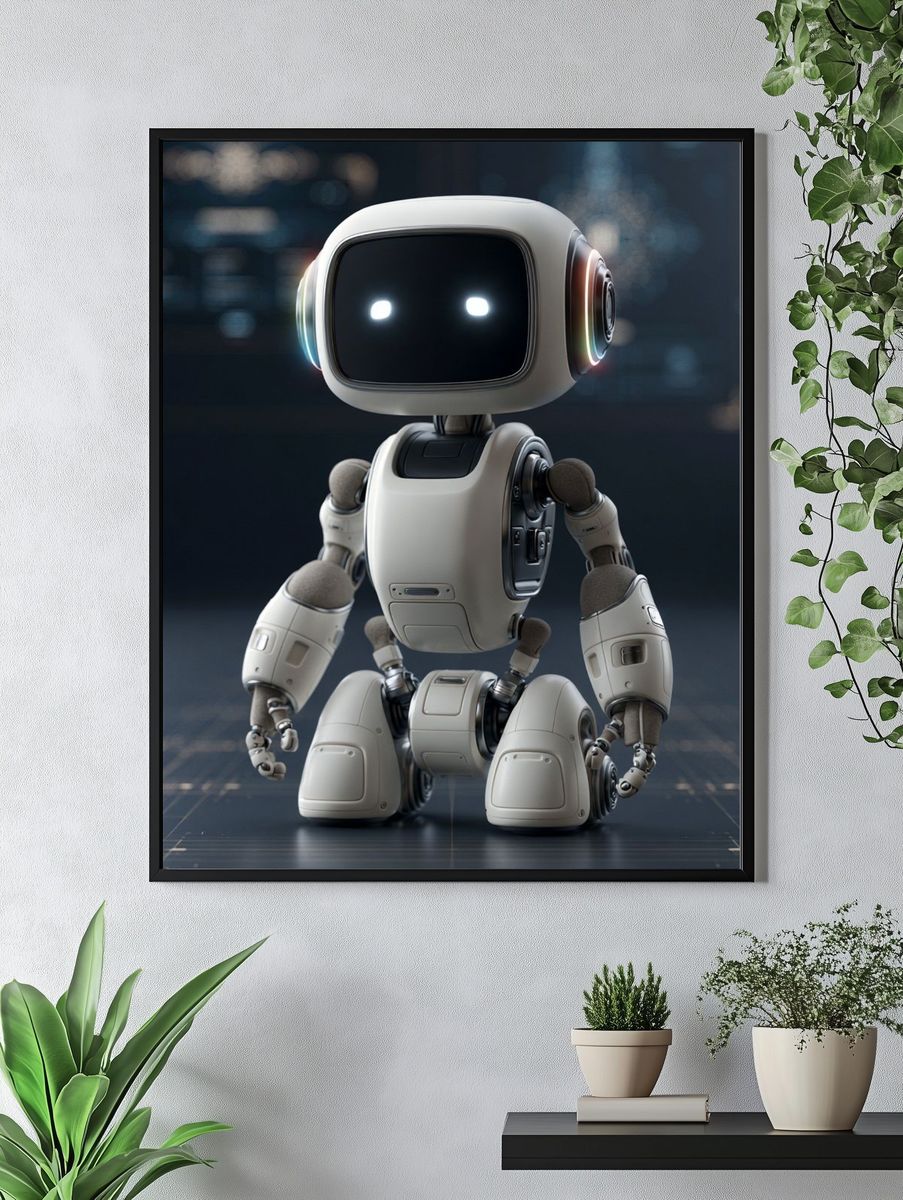 Cute Futuristic Robot Illustration Poster. — room view 4