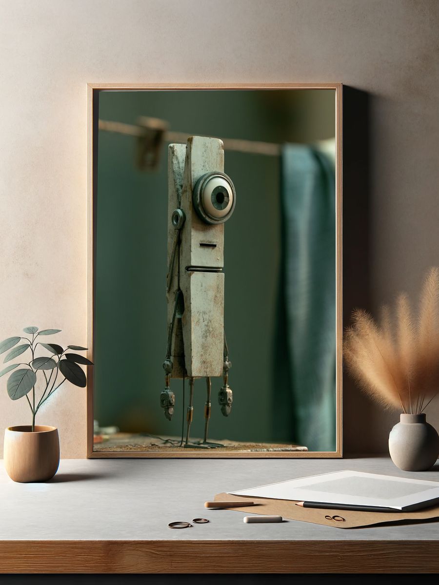 Surreal Robot Figure Illustration Poster. — room view 2