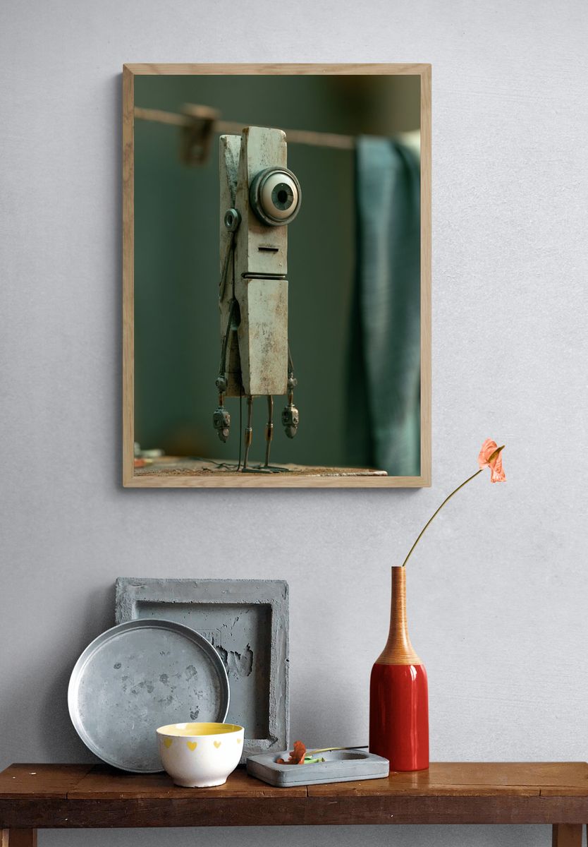 Surreal Robot Figure Illustration Poster. — room view 3
