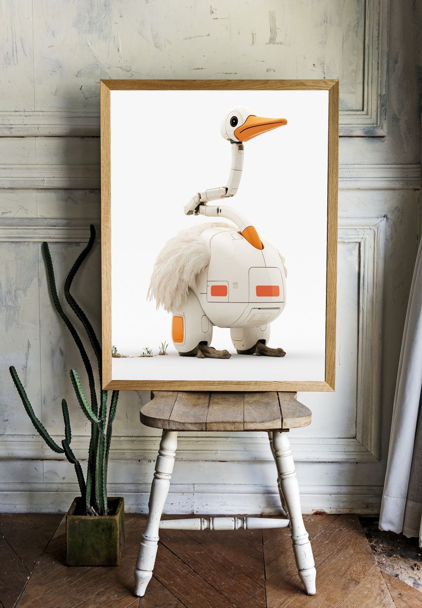 Robot Ostrich Illustration Poster. — room view 1
