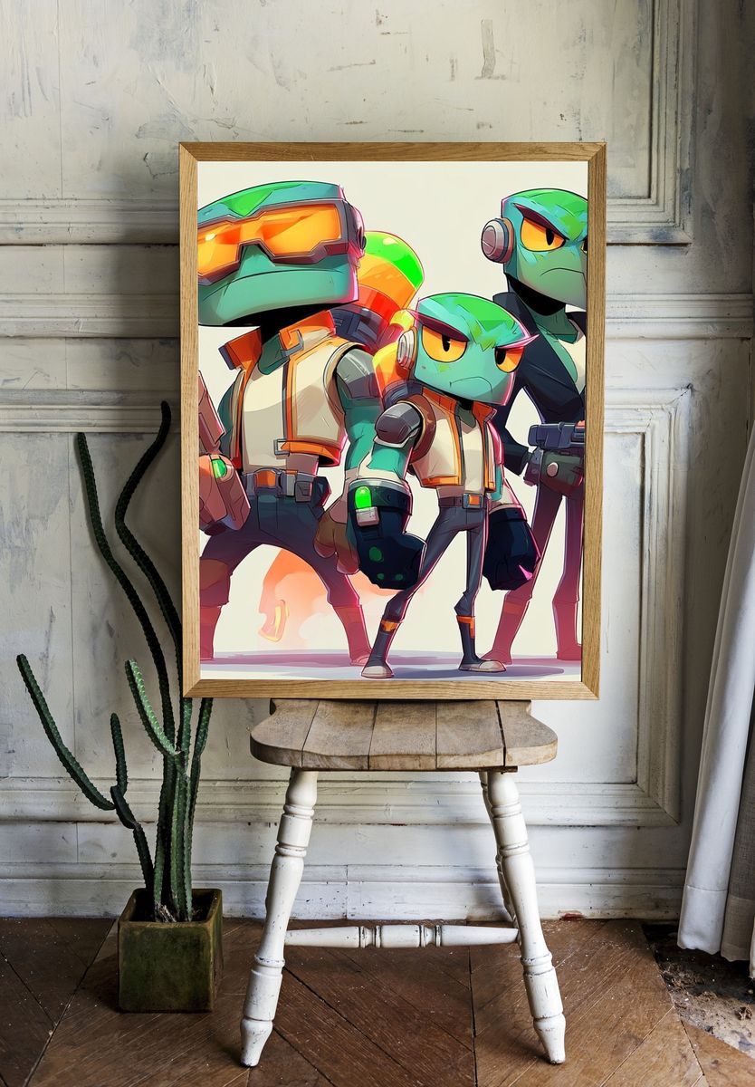 Robot Trio Digital Art Poster. — room view 1