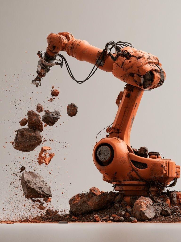 Orange Industrial Robot Arm Poster. poster detail