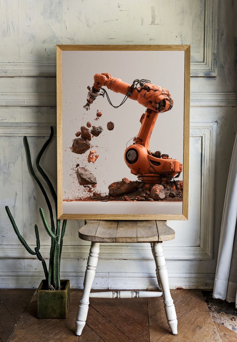 Orange Industrial Robot Arm Poster. — room view 1