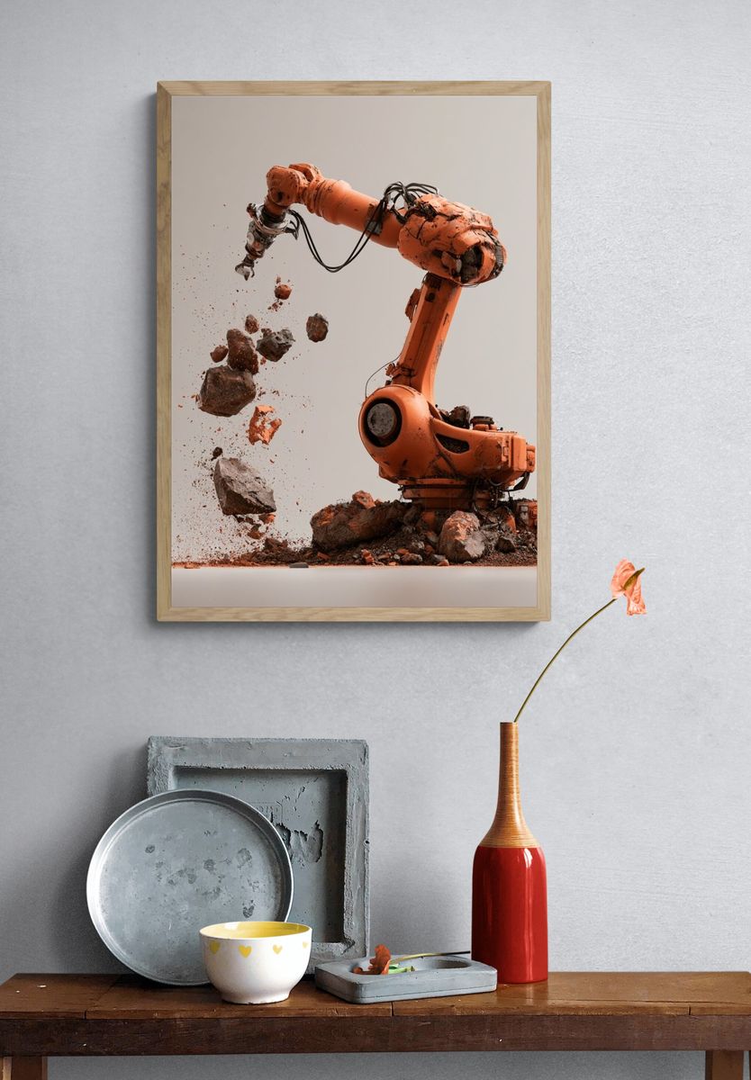 Orange Industrial Robot Arm Poster. — room view 3