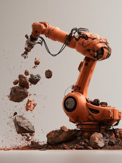 Orange Industrial Robot Arm Poster. poster