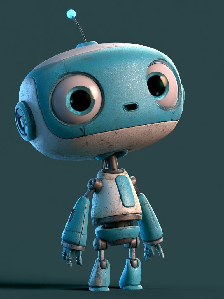 Cute Blue Robot Illustration Poster. poster detail