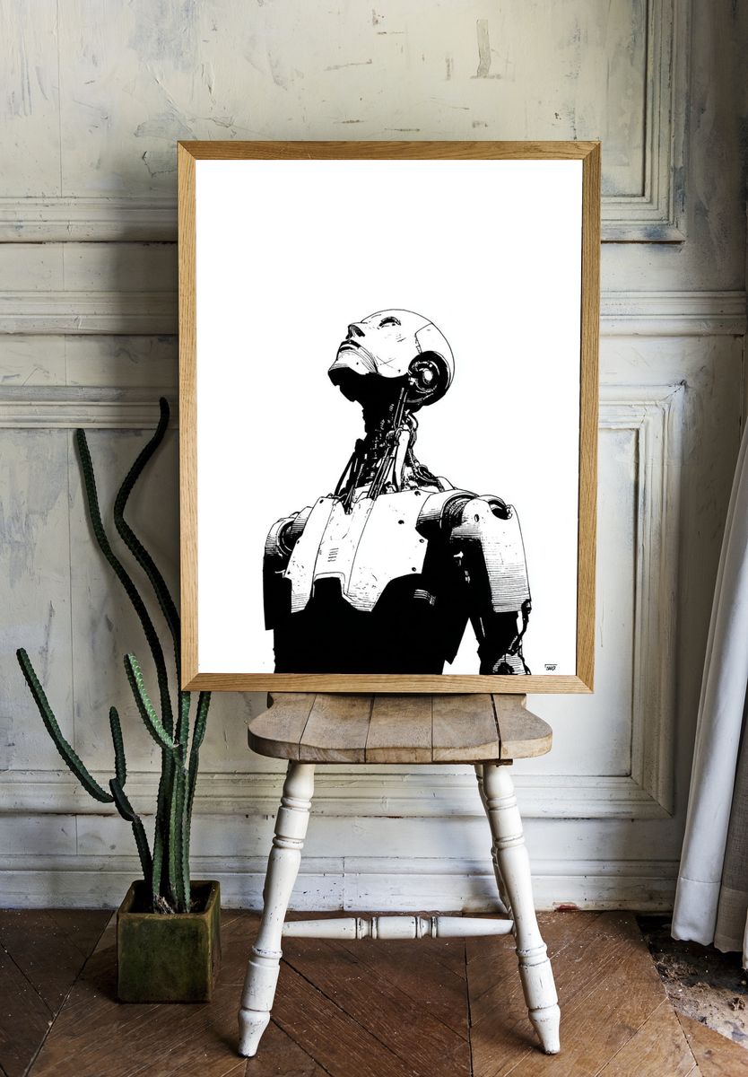 Robot Portrait Minimalist Print room preview