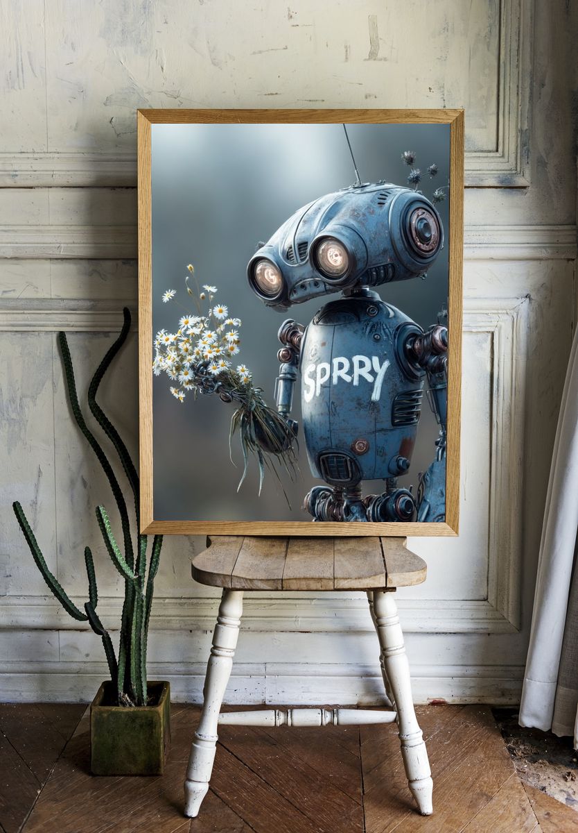 Sprry Robot with Daisies Poster room preview