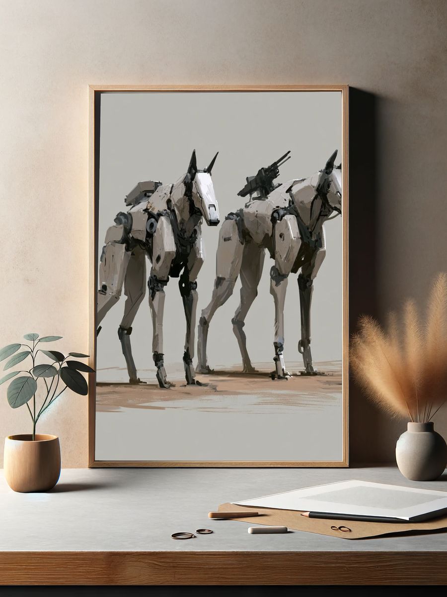 Mechanical Horses Digital Art Print. — room view 2