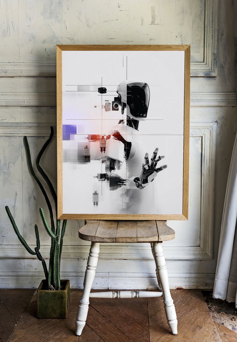 Futuristic Robot Portrait Print. room preview
