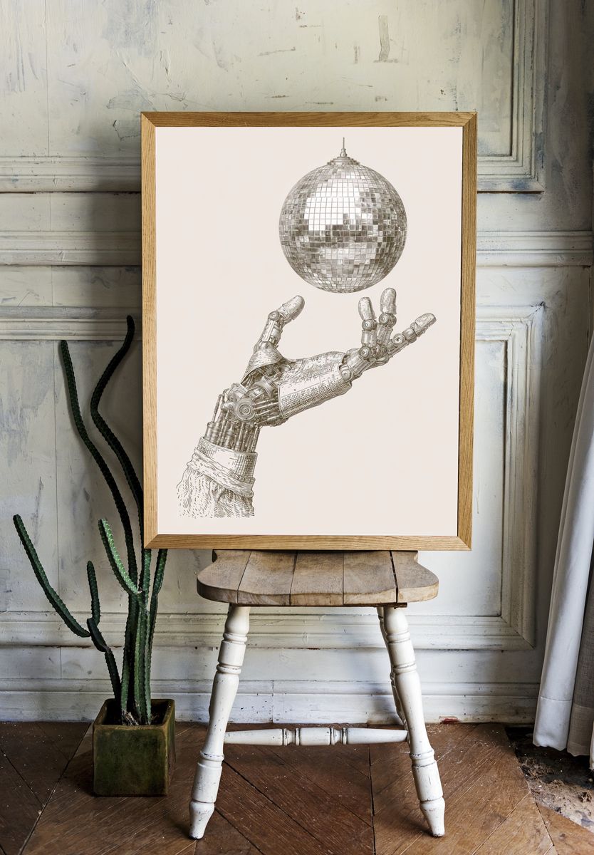 Robot Hand Disco Ball Print. room preview