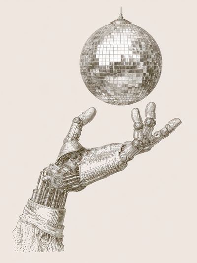 Robot Hand Disco Ball Print.