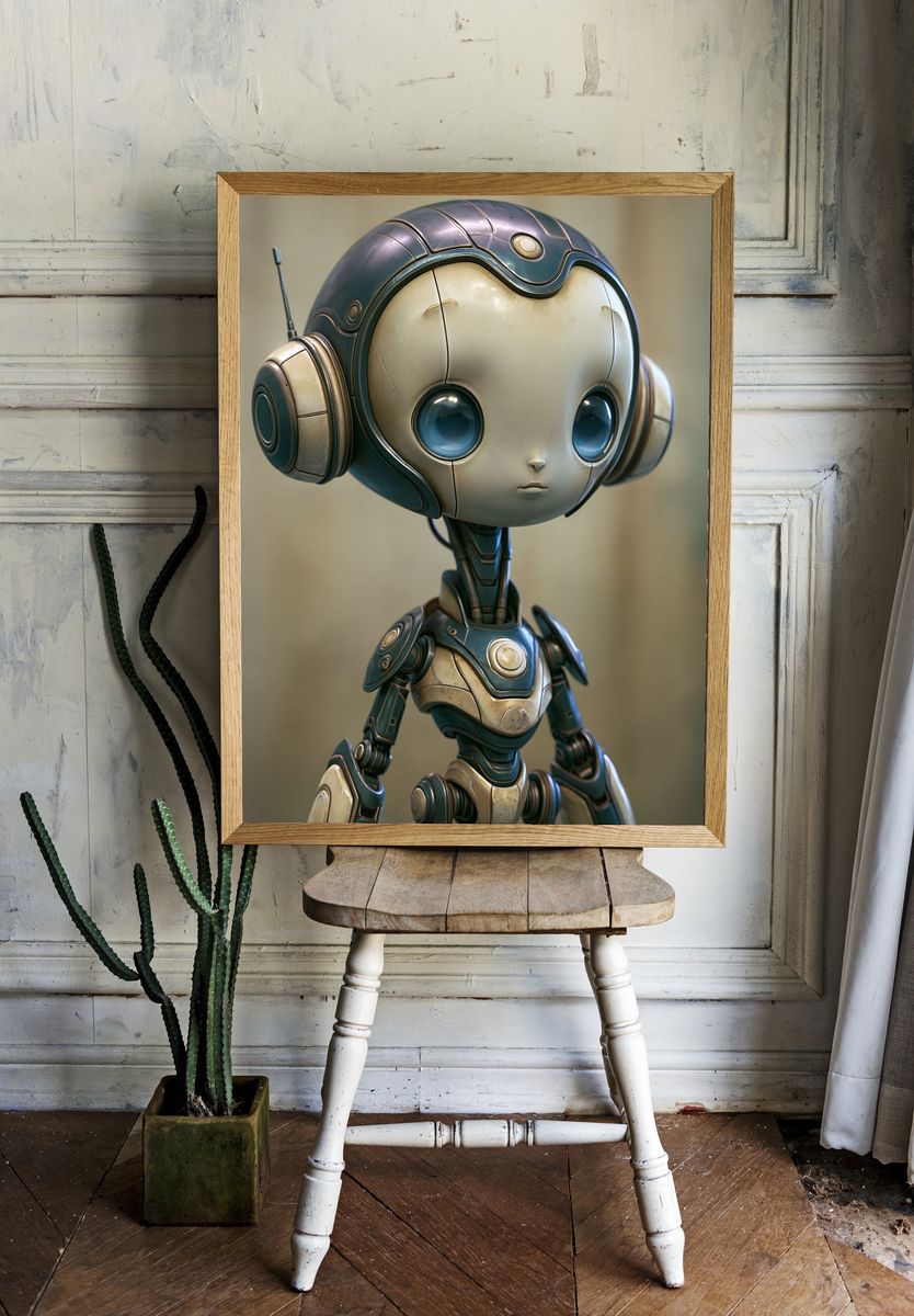 Cute Robot Portrait Print. — room view 1