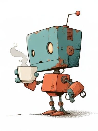 Cute Robot Coffee Illustration Poster. poster detail
