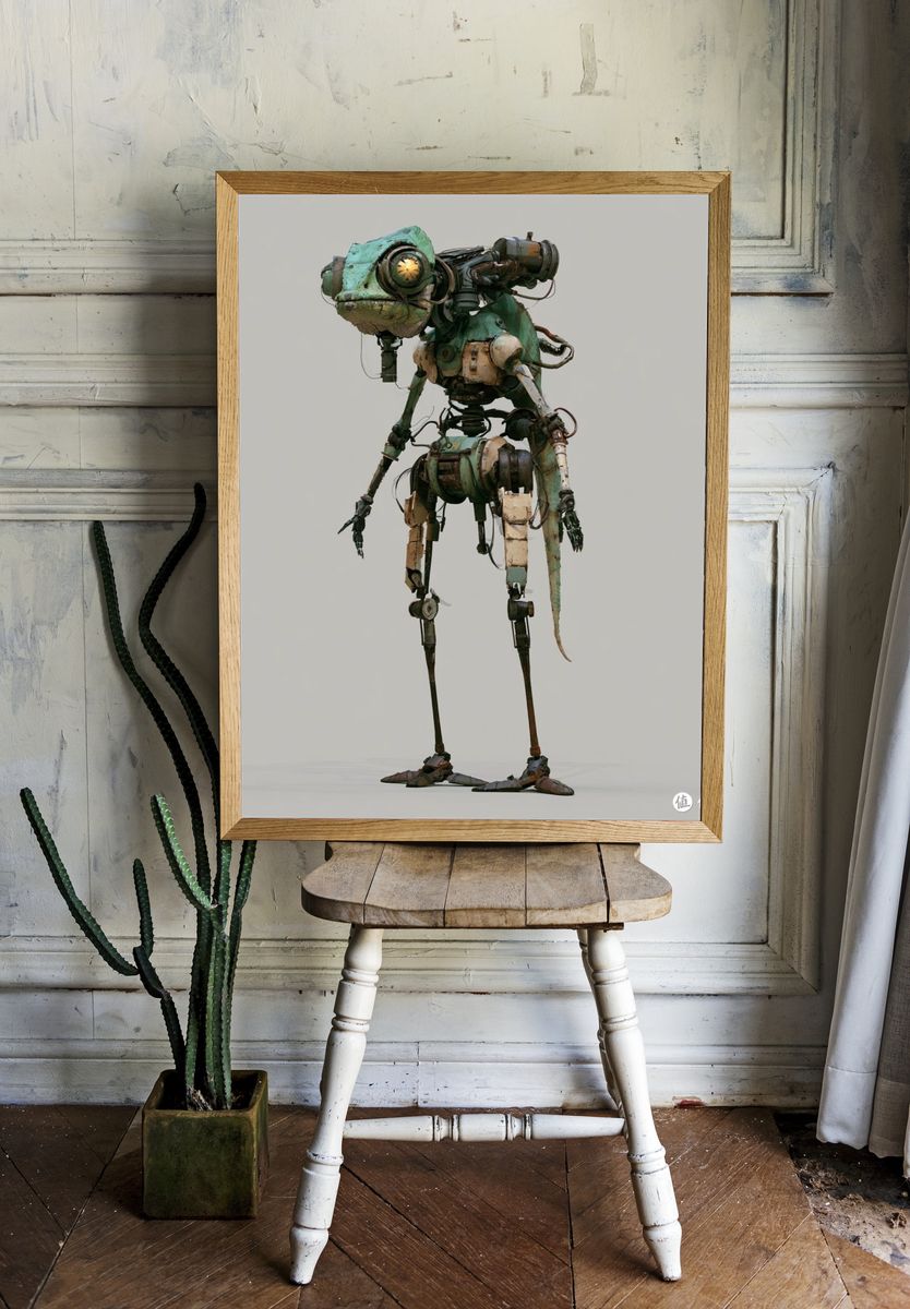 Rusty Robot Illustration Poster. — room view 1