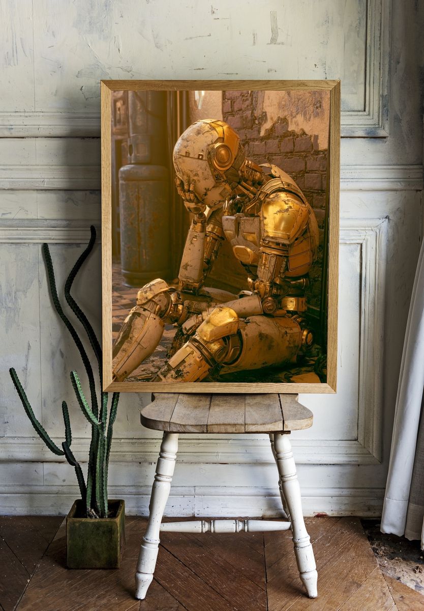 Melancholy Robot Portrait Poster. room preview
