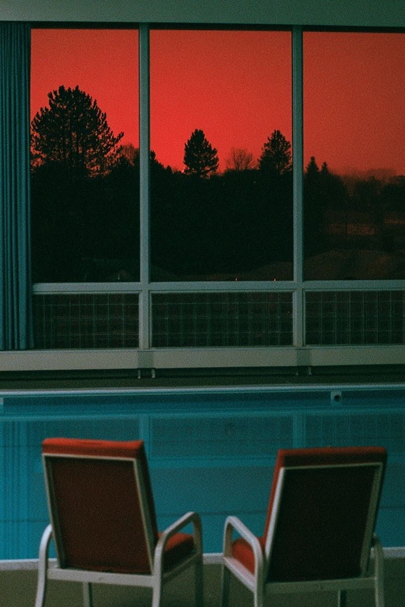 Retro Poolside Sunset Photography Poster. poster detail