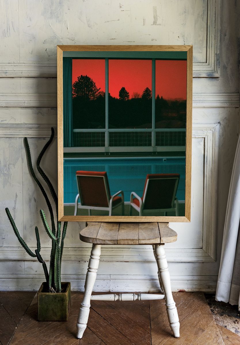 Retro Poolside Sunset Photography Poster. room preview