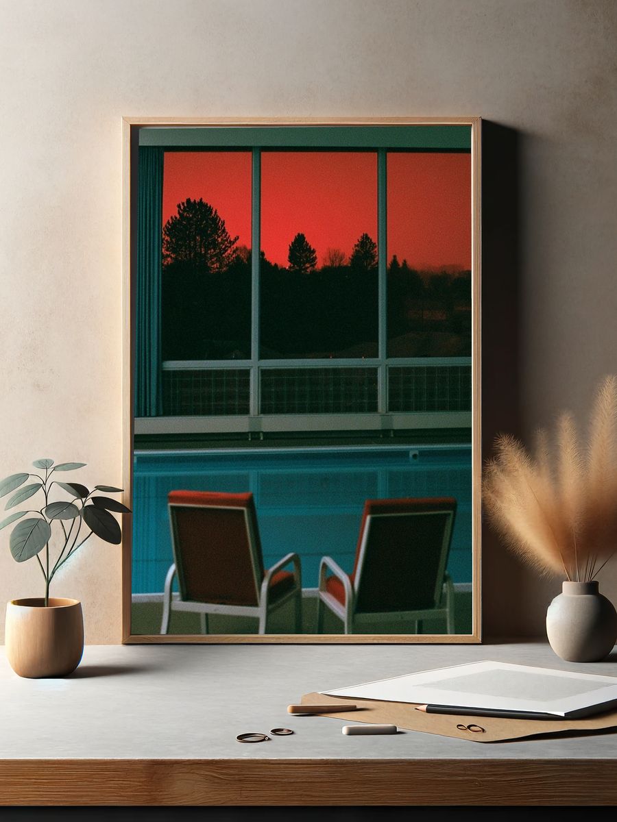 Retro Poolside Sunset Photography Poster. — room view 2
