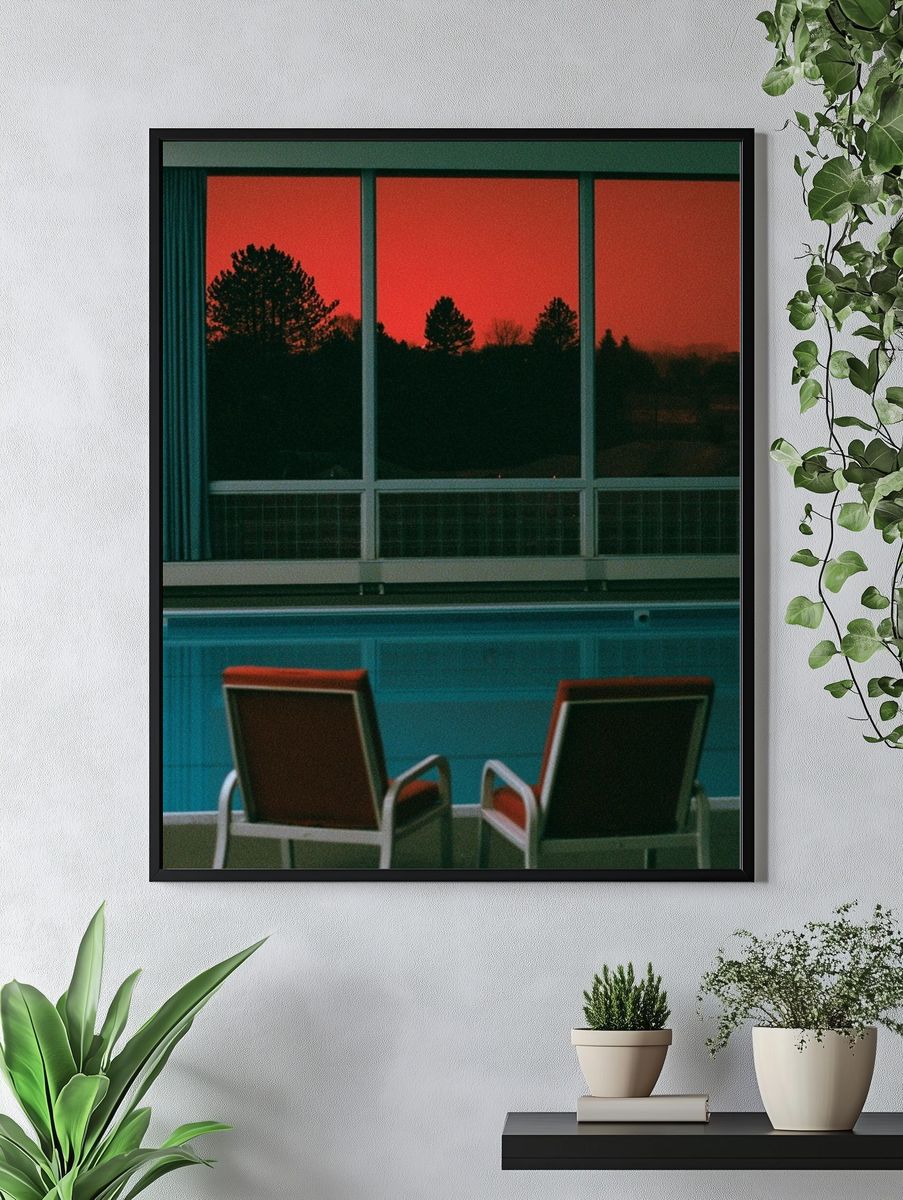 Retro Poolside Sunset Photography Poster. — room view 4