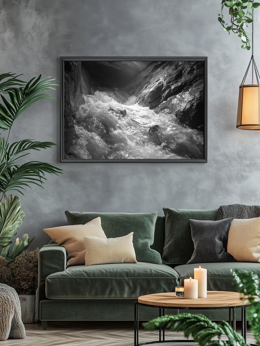 Rushing River Gorge Black-White Print. — room view 4