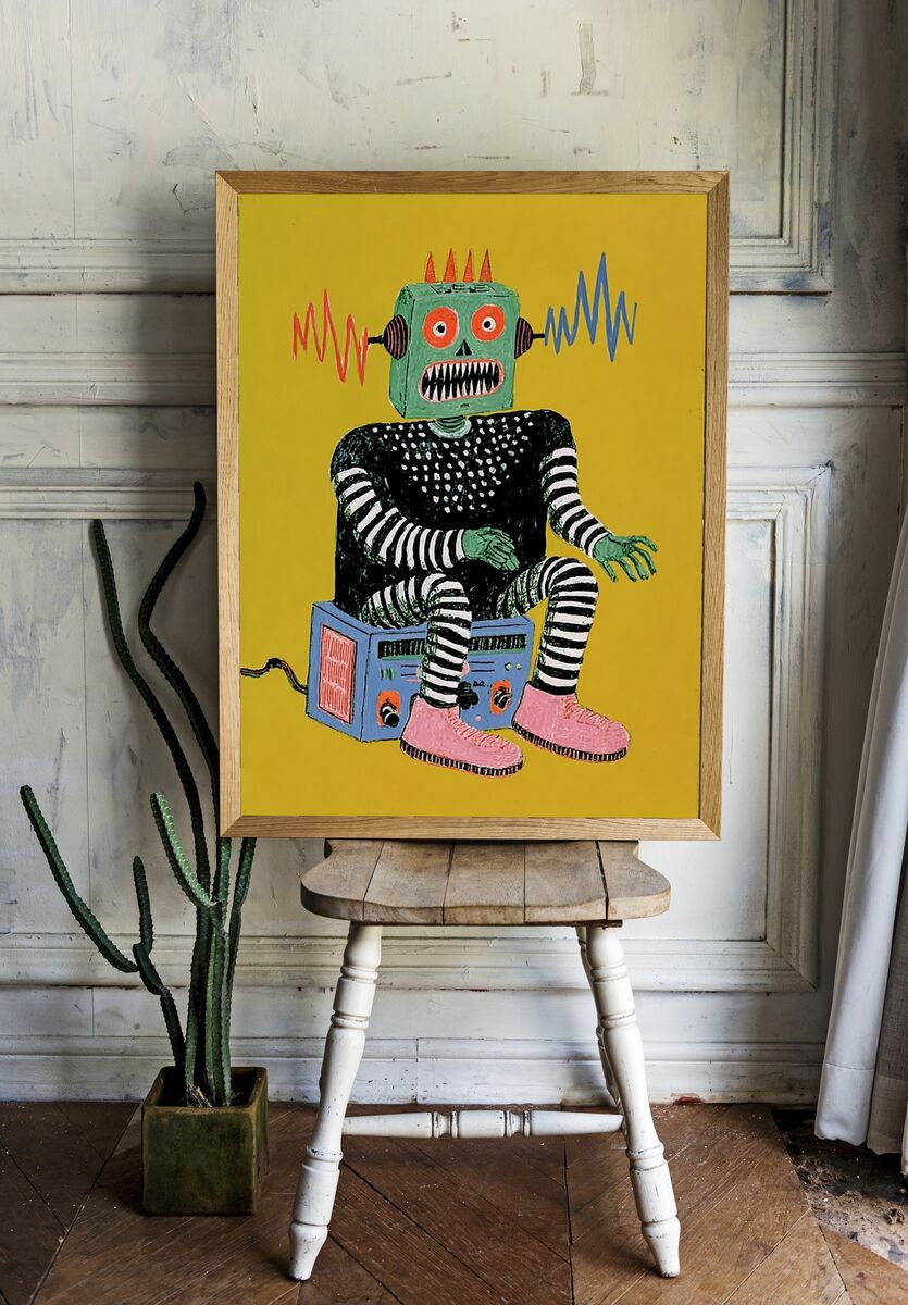 Retro Robot Illustration Poster. room preview