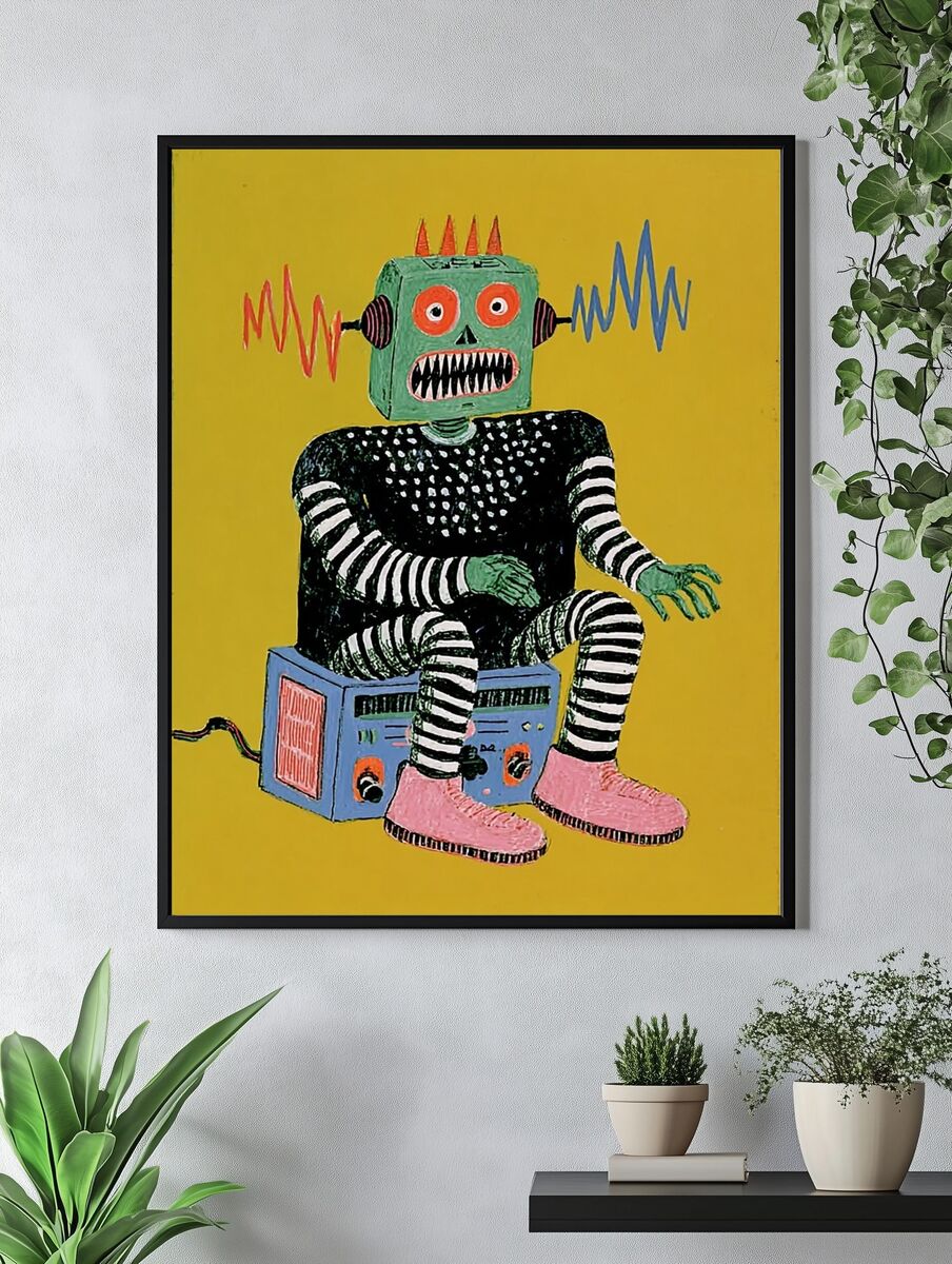 Retro Robot Illustration Poster. — room view 4