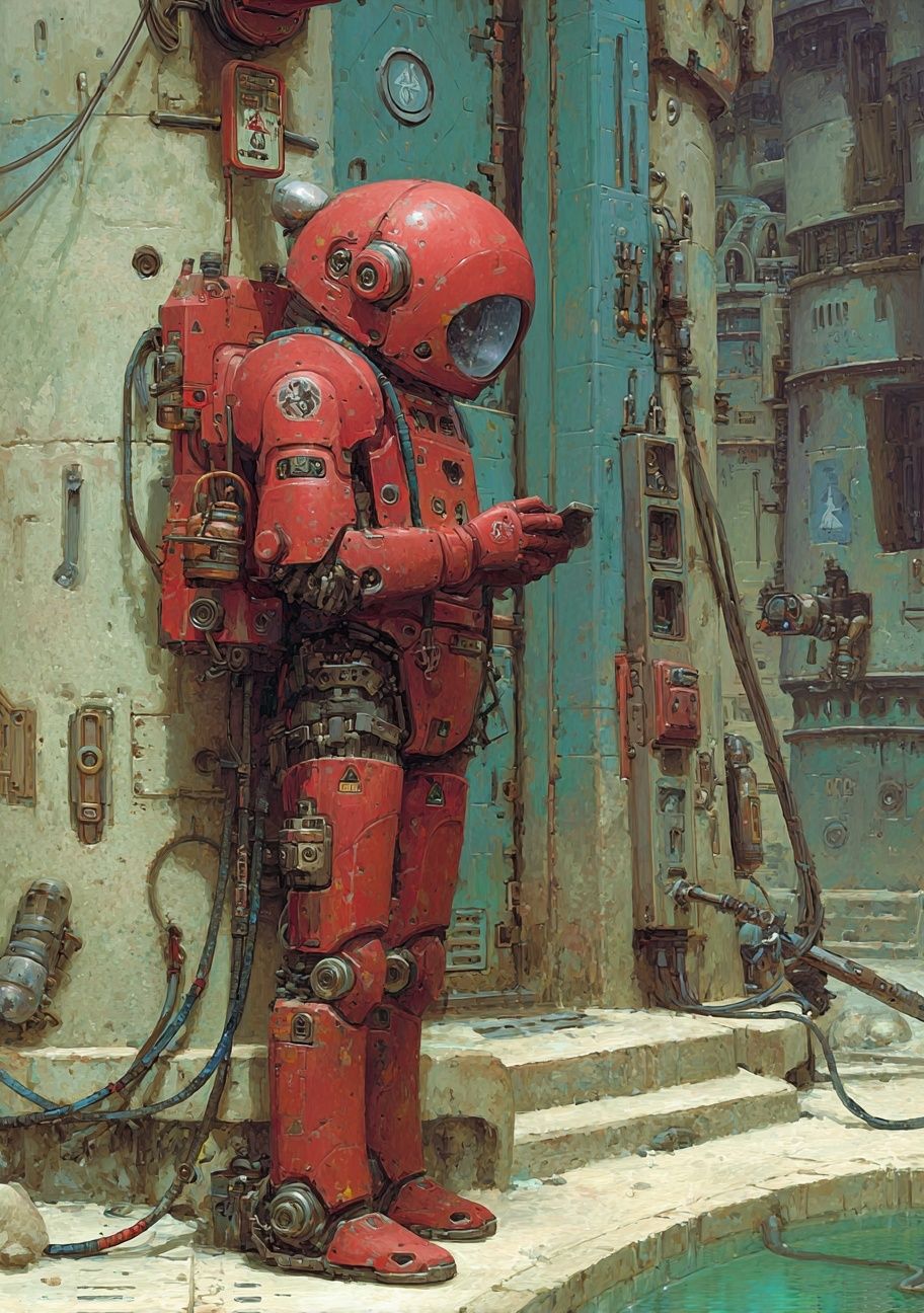 Retro Robot in Urban Setting Poster. poster detail