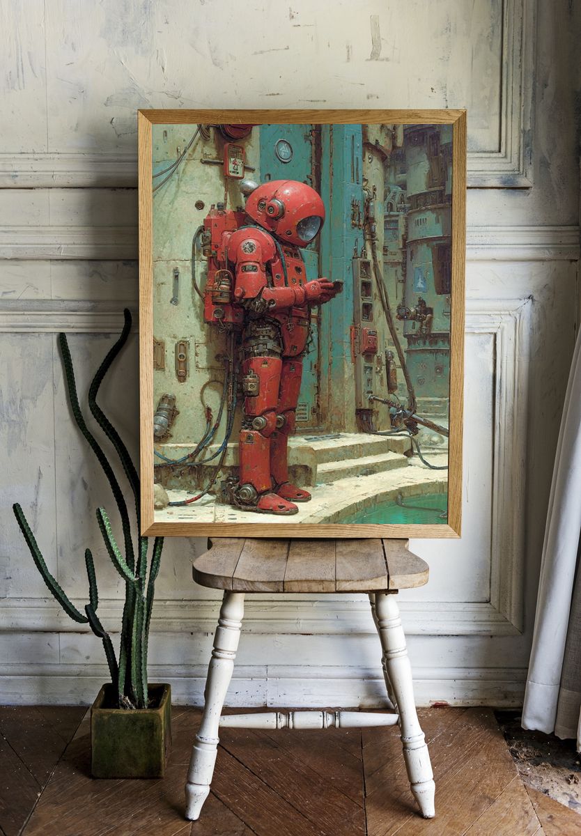 Retro Robot in Urban Setting Poster room preview