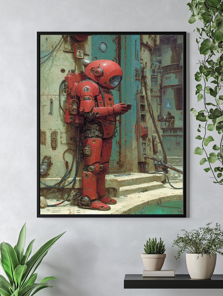 Retro Robot in Urban Setting Poster. — room view 4