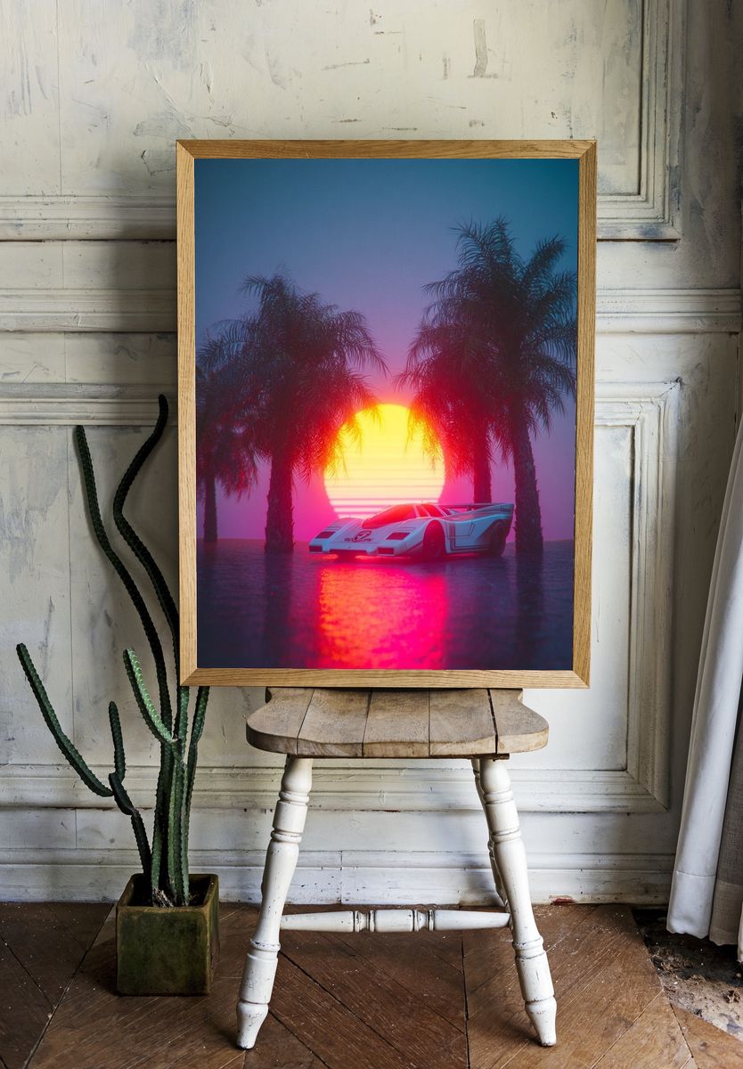 Retro Sports Car at Sunset Poster room preview